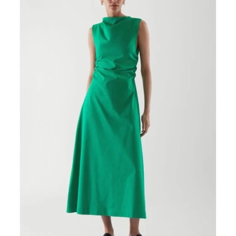 COS asymmetrical Green ruched Sleeveless Dress